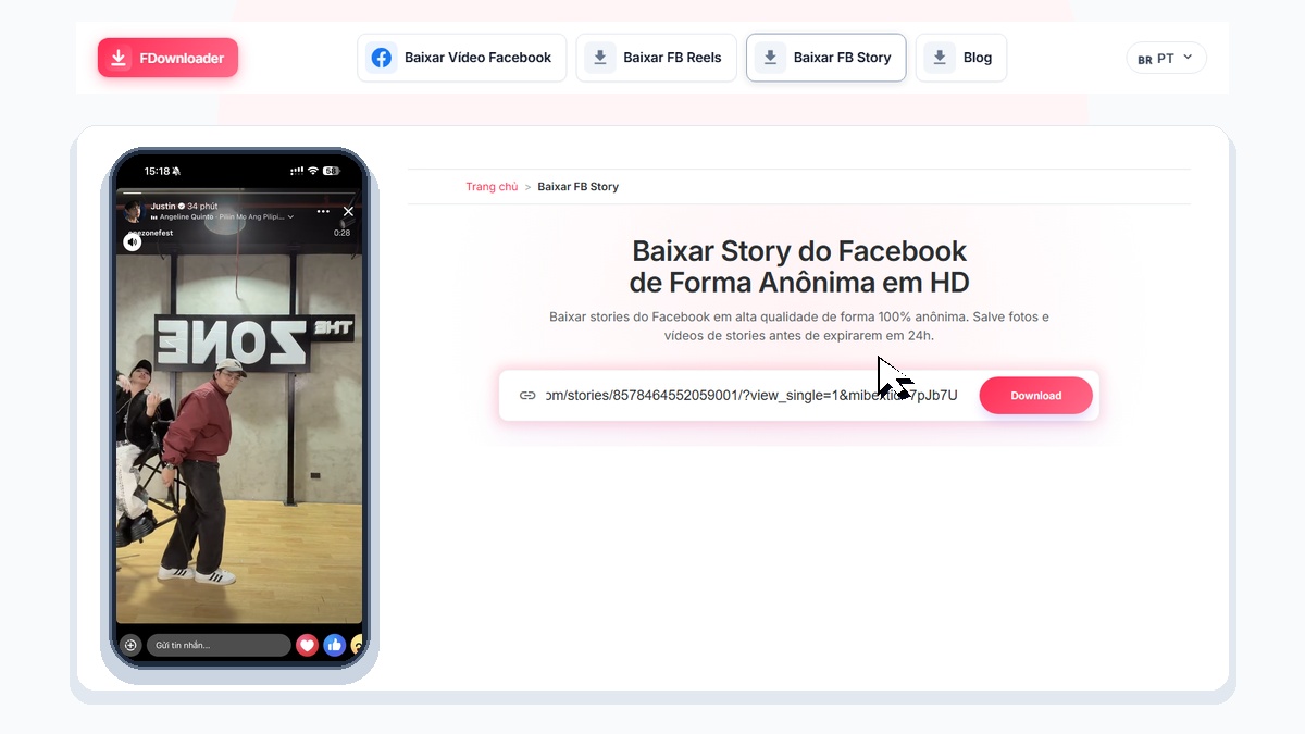 Baixar Story do Facebook Vídeo e Foto em HD no FDownloader