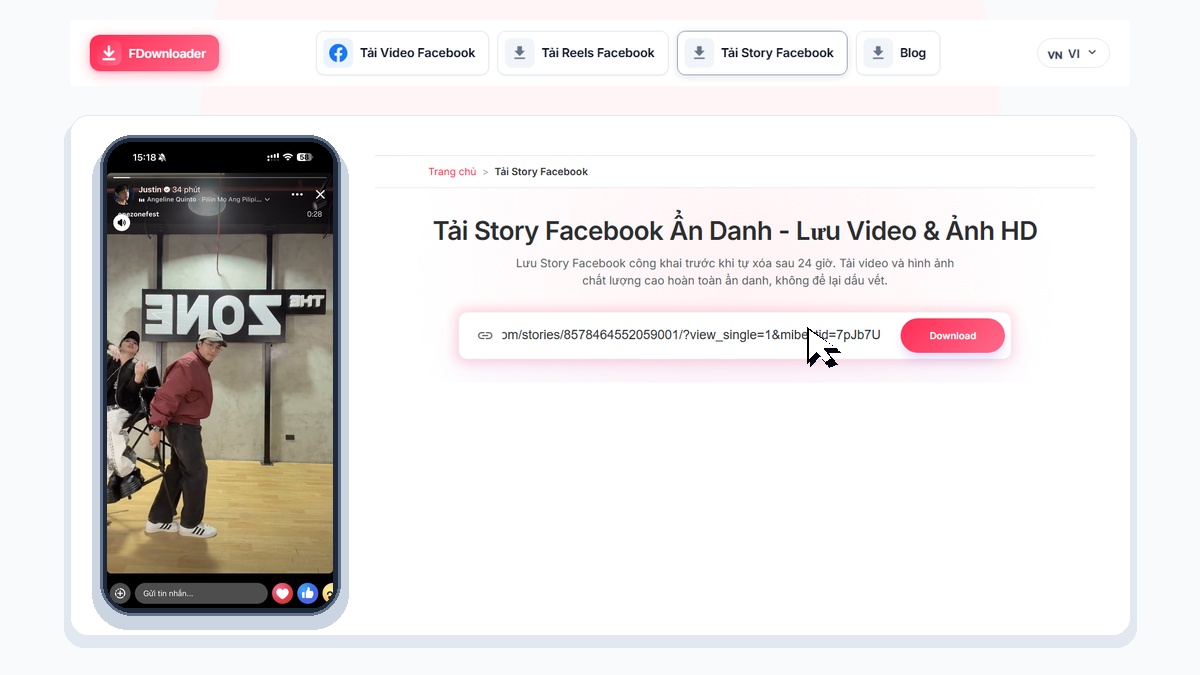 Tải Story Facebook Video và Ảnh HD trên FDownloader