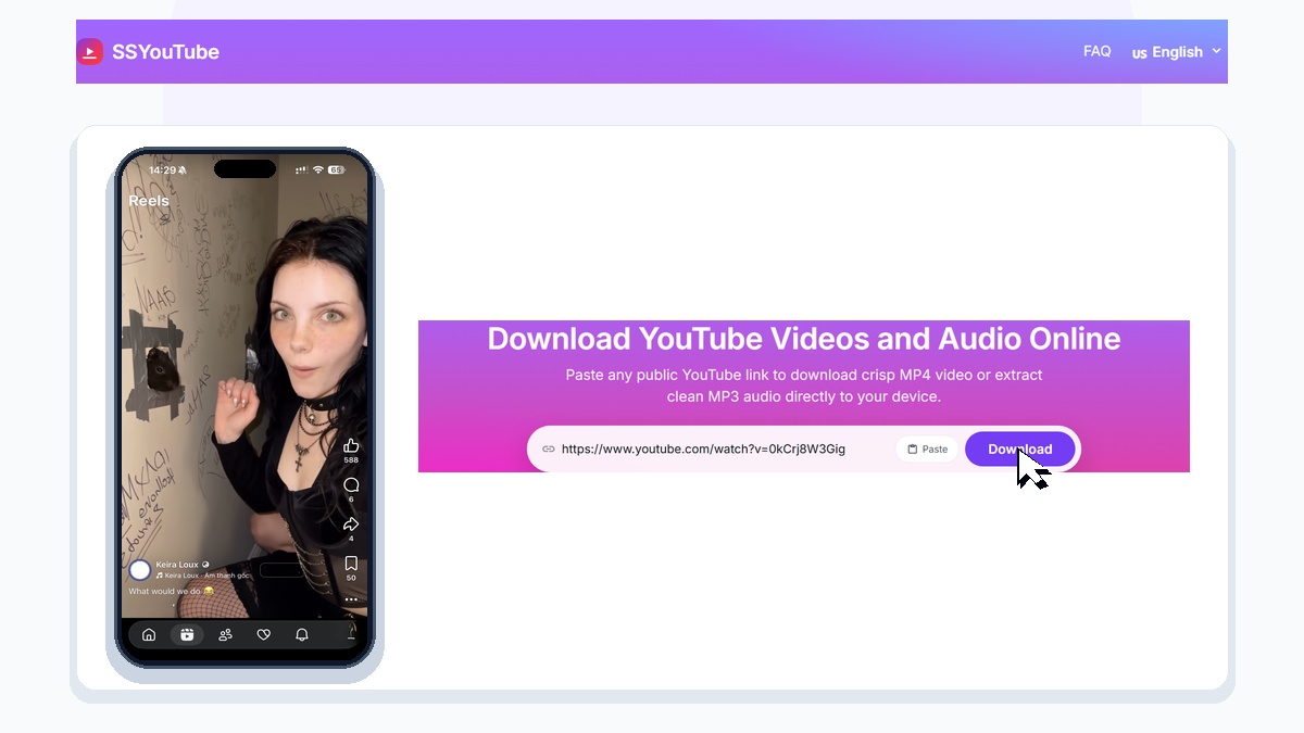 Giao diện công cụ tải video YouTube SSYouTube.app